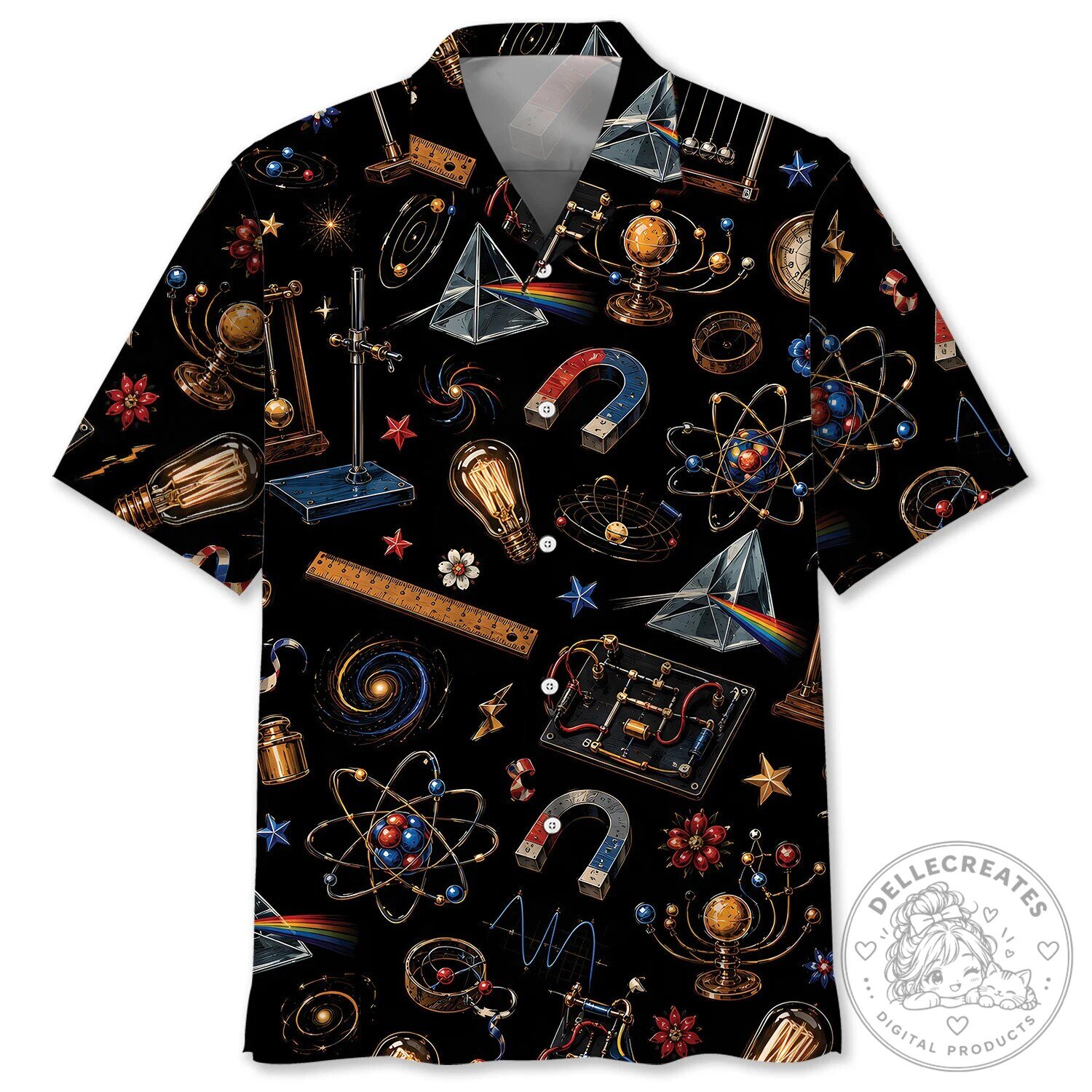 Physics Teacher Science Experiment Retro Art Black Hawaiian Shirt
