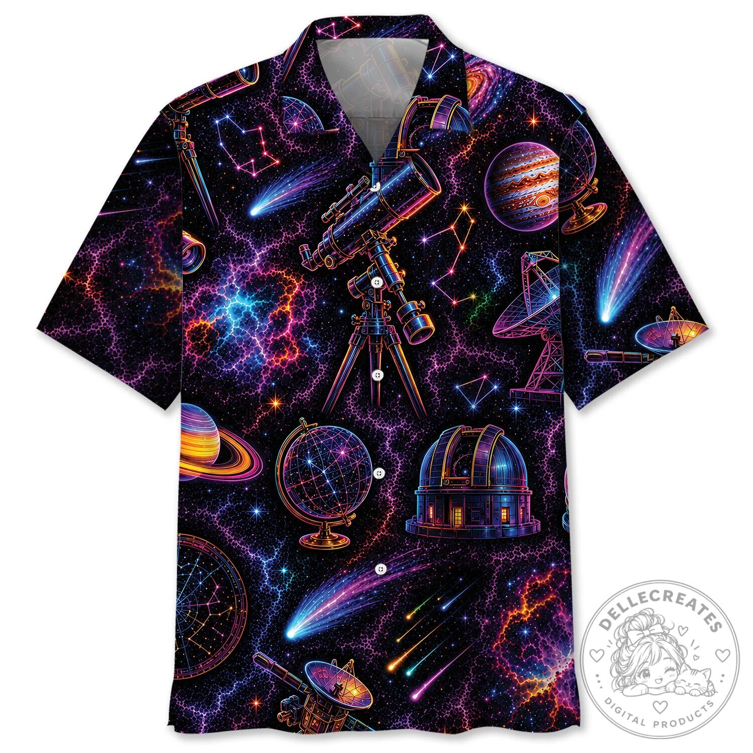 Midnight Astronomy Neon Galaxy Hawaiian Shirt
