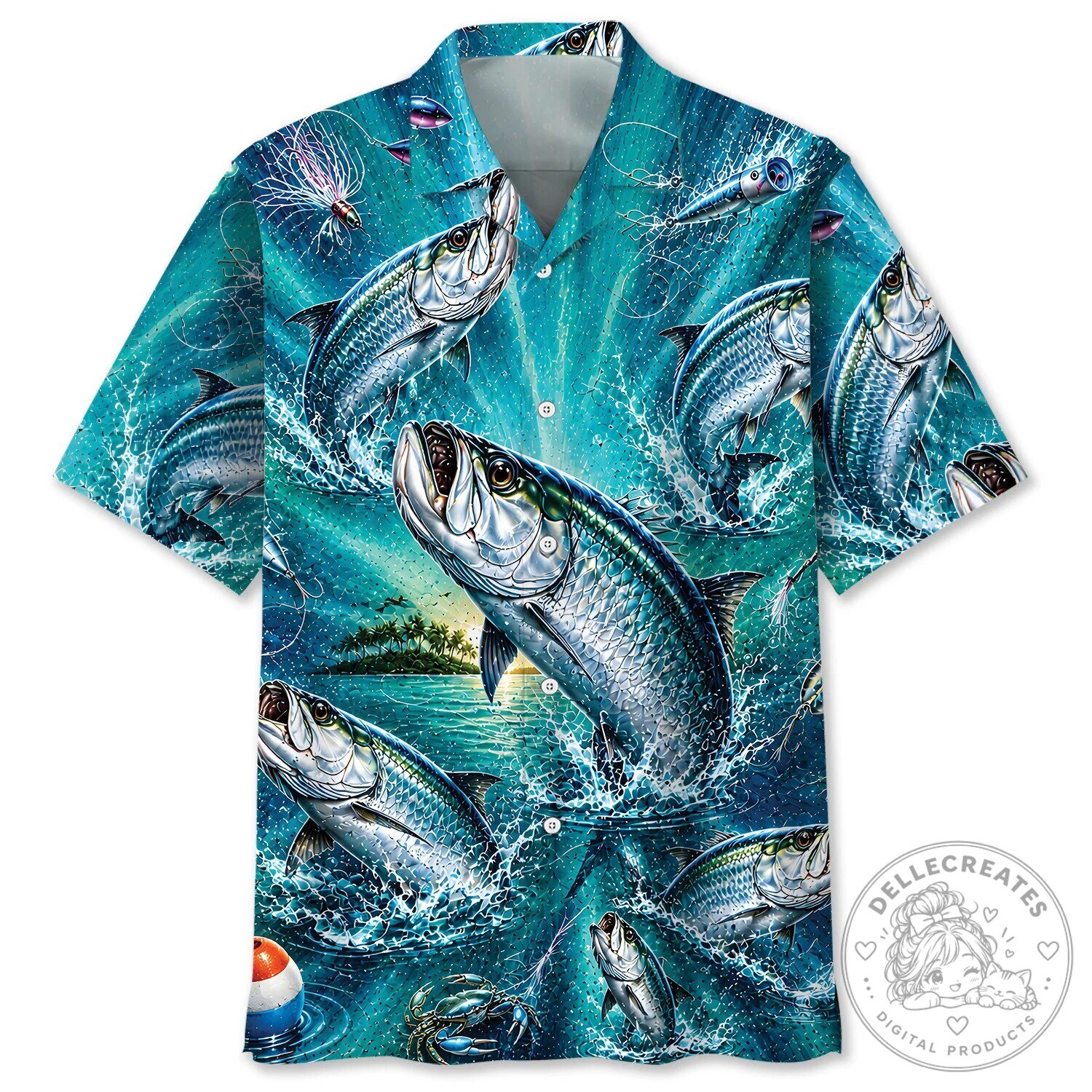 Tarpon Fishing Vintage Art Hawaiian Shirt for Men and Women