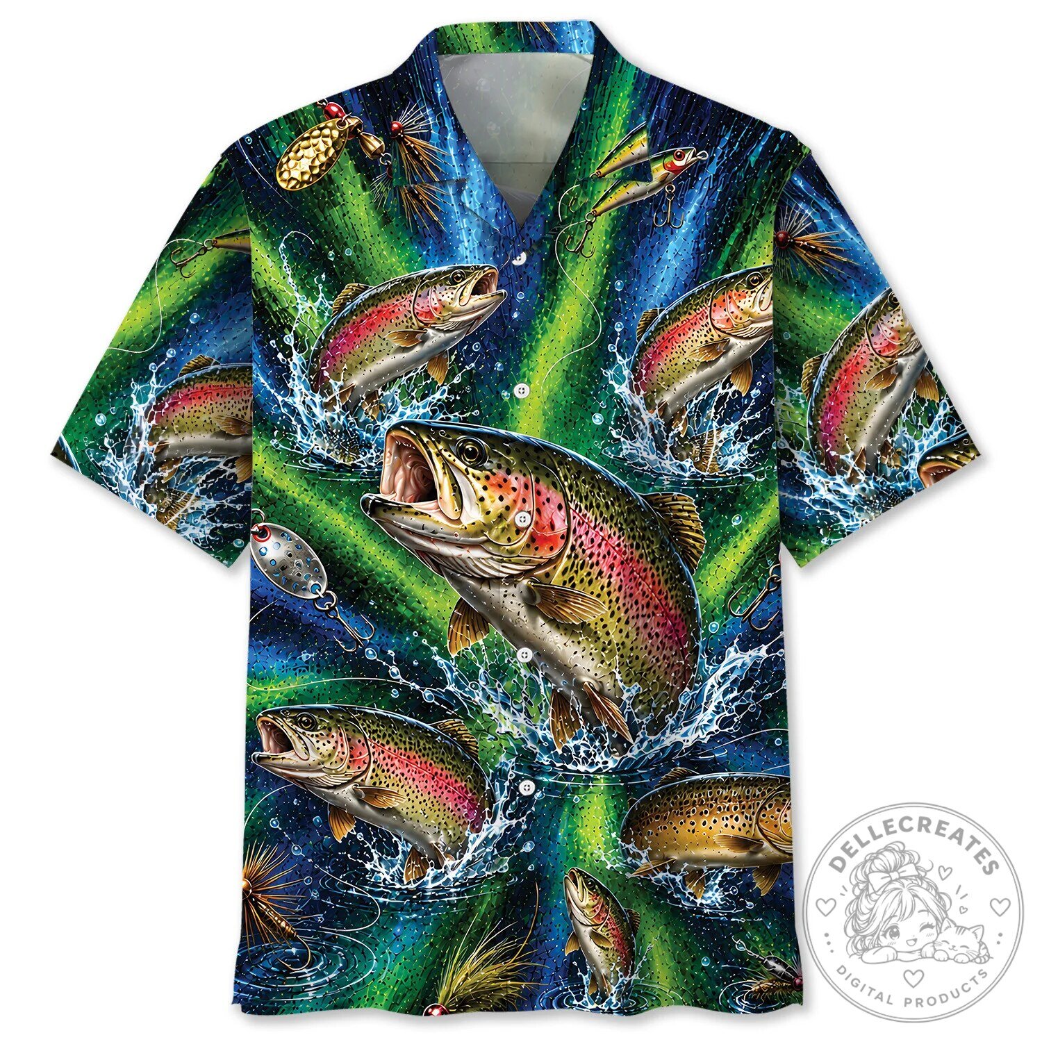 Rainbow Trout Fishing Lures Water Splash Pattern Hawaiian Shirt