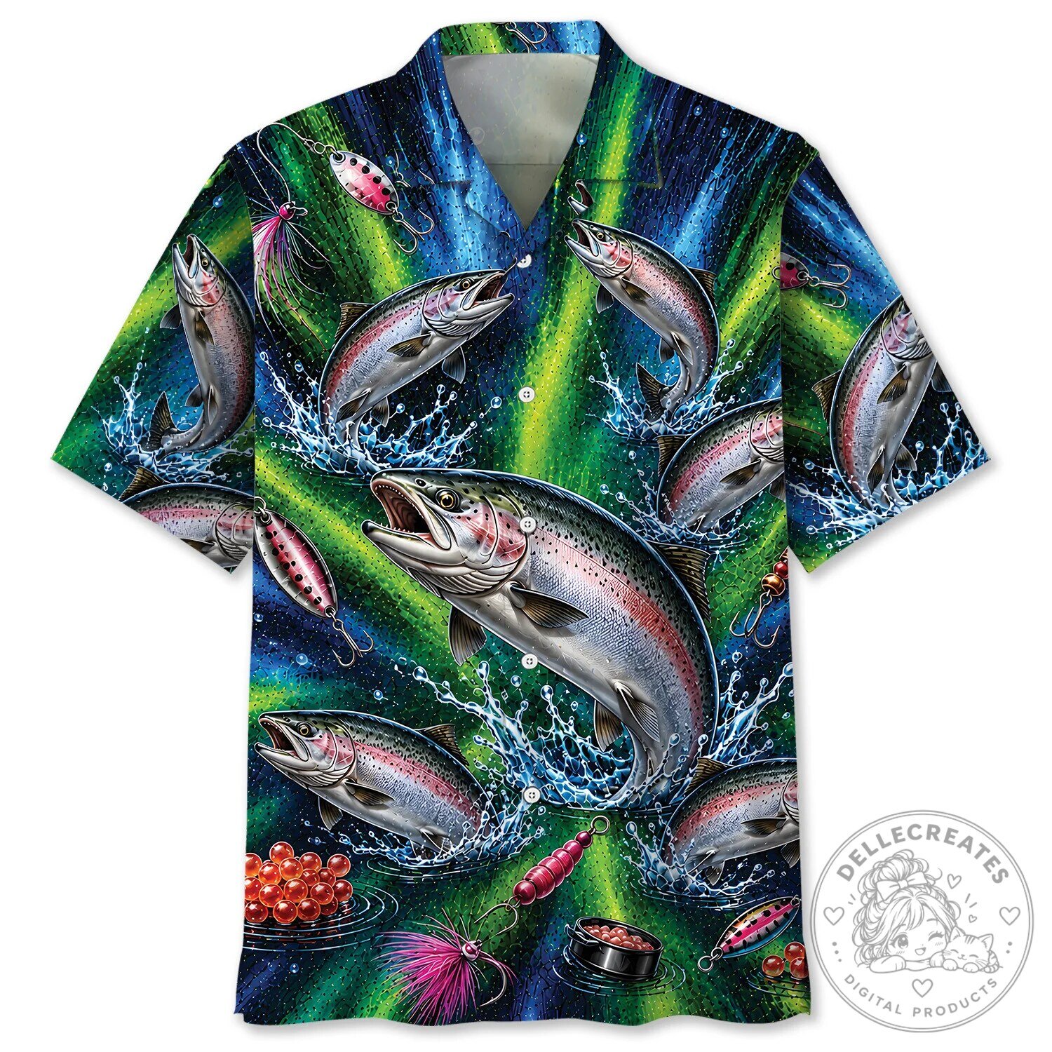 Rainbow Trout Jumping Fishing Lures Pattern Hawaiian Shirt
