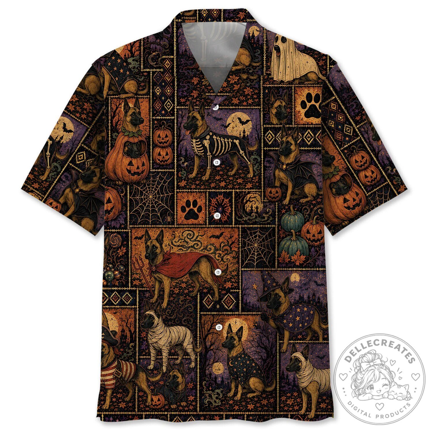 Funny Halloween Belgian Malinois Hawaiian Shirt, Spooky Dog Costume Print