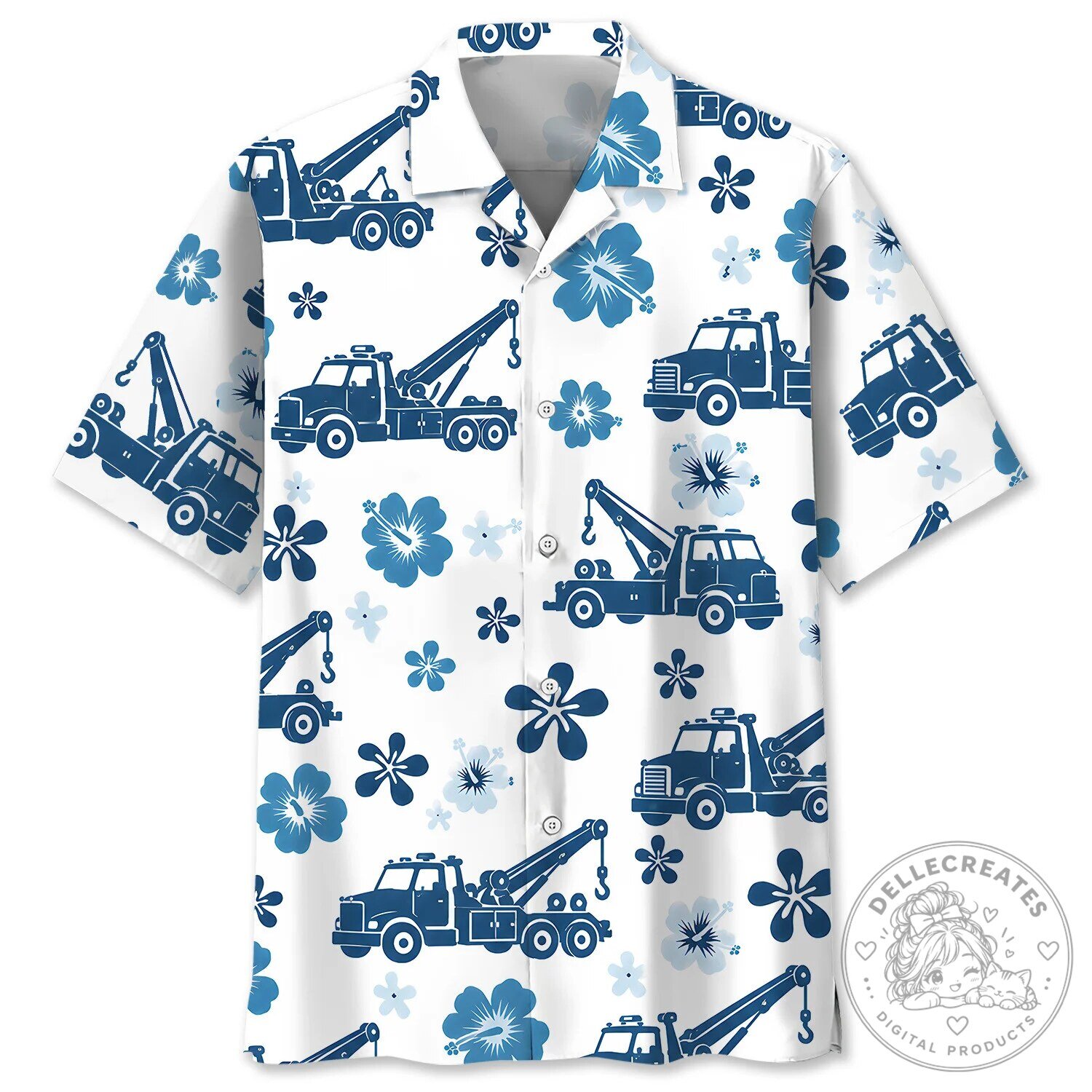 Tow Truck Operator Blue Hibiscus Funny Hawaiian Shirt
