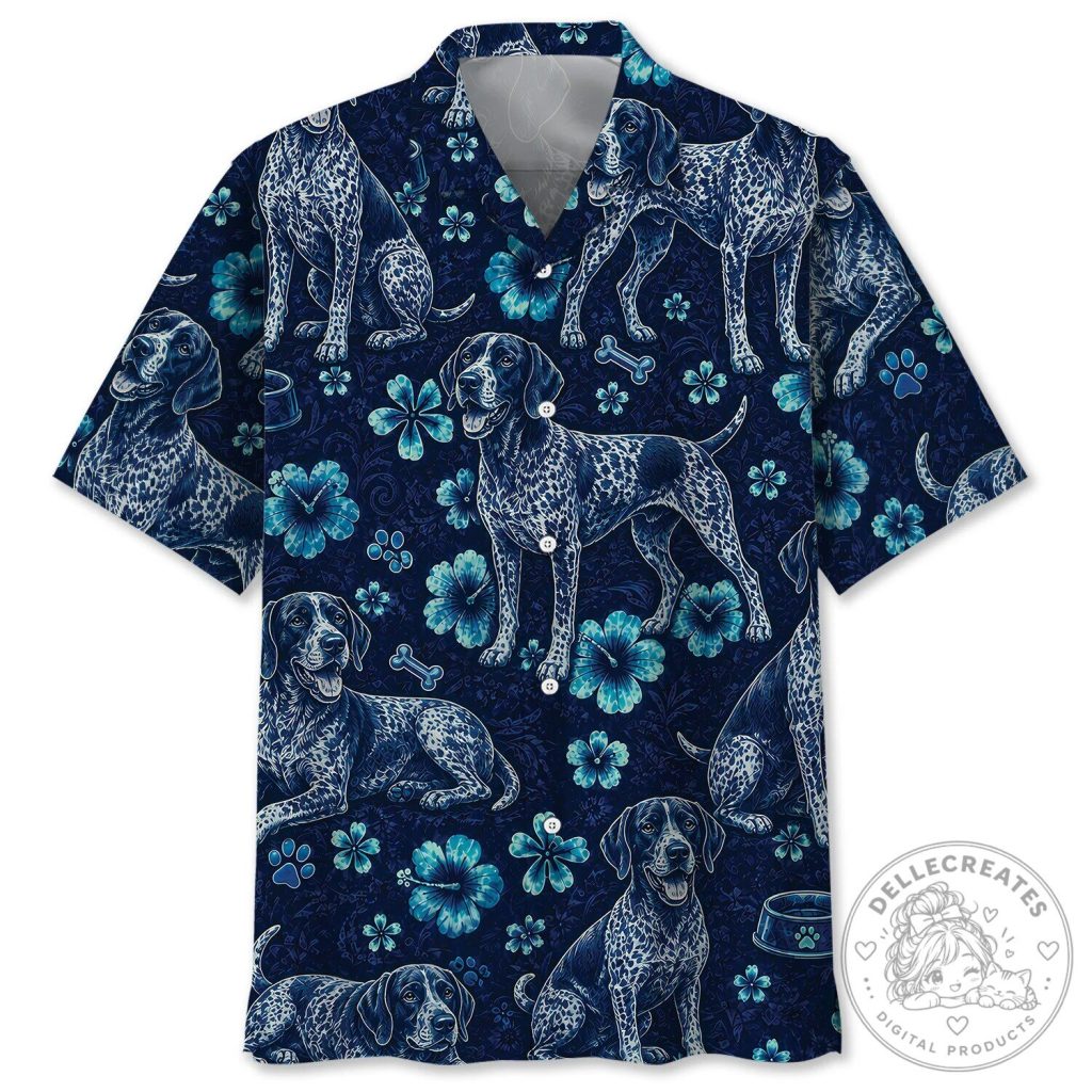 Hawaiian Shirt featuring Blue Tropical Hibiscus for German Shorthaired Pointer Lovers Hawaiian Shirt featuring Blue Tropical Hibiscus for German Shorthaired Pointer Lovers