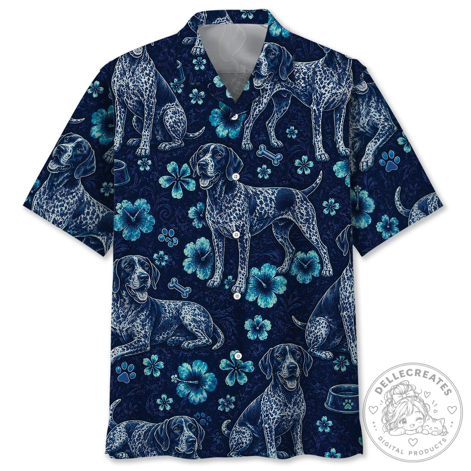 Hawaiian Shirt featuring Blue Tropical Hibiscus for German Shorthaired Pointer Lovers