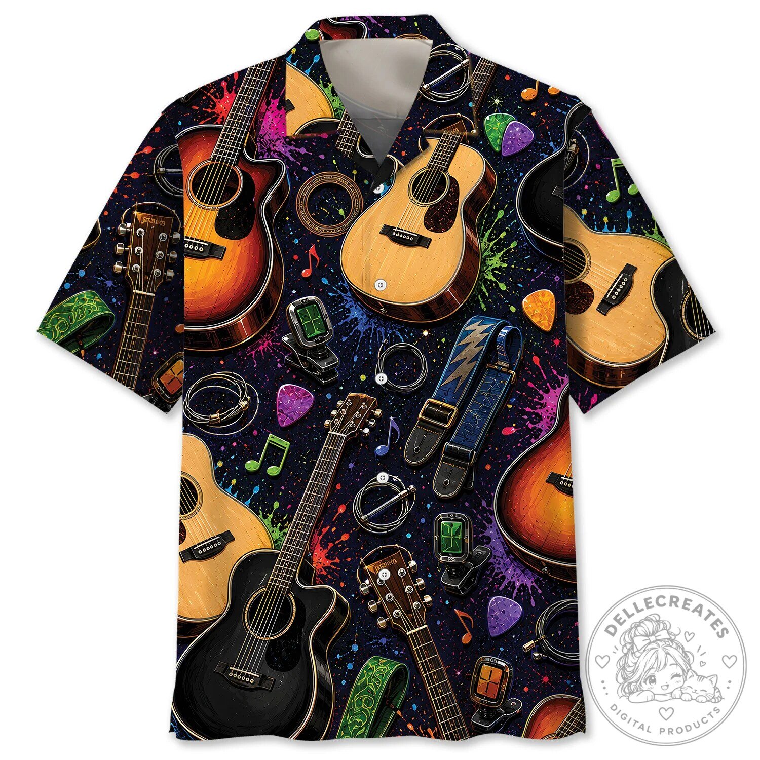 Colorful Guitar and Music Accessories Hawaiian Shirt for Men
