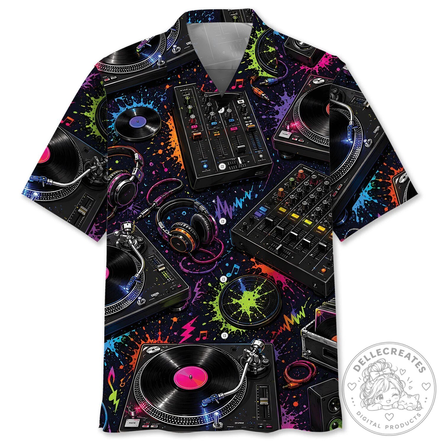 Retro DJ Turntables Colorful Splatter Paint Music Lover Hawaiian Shirt