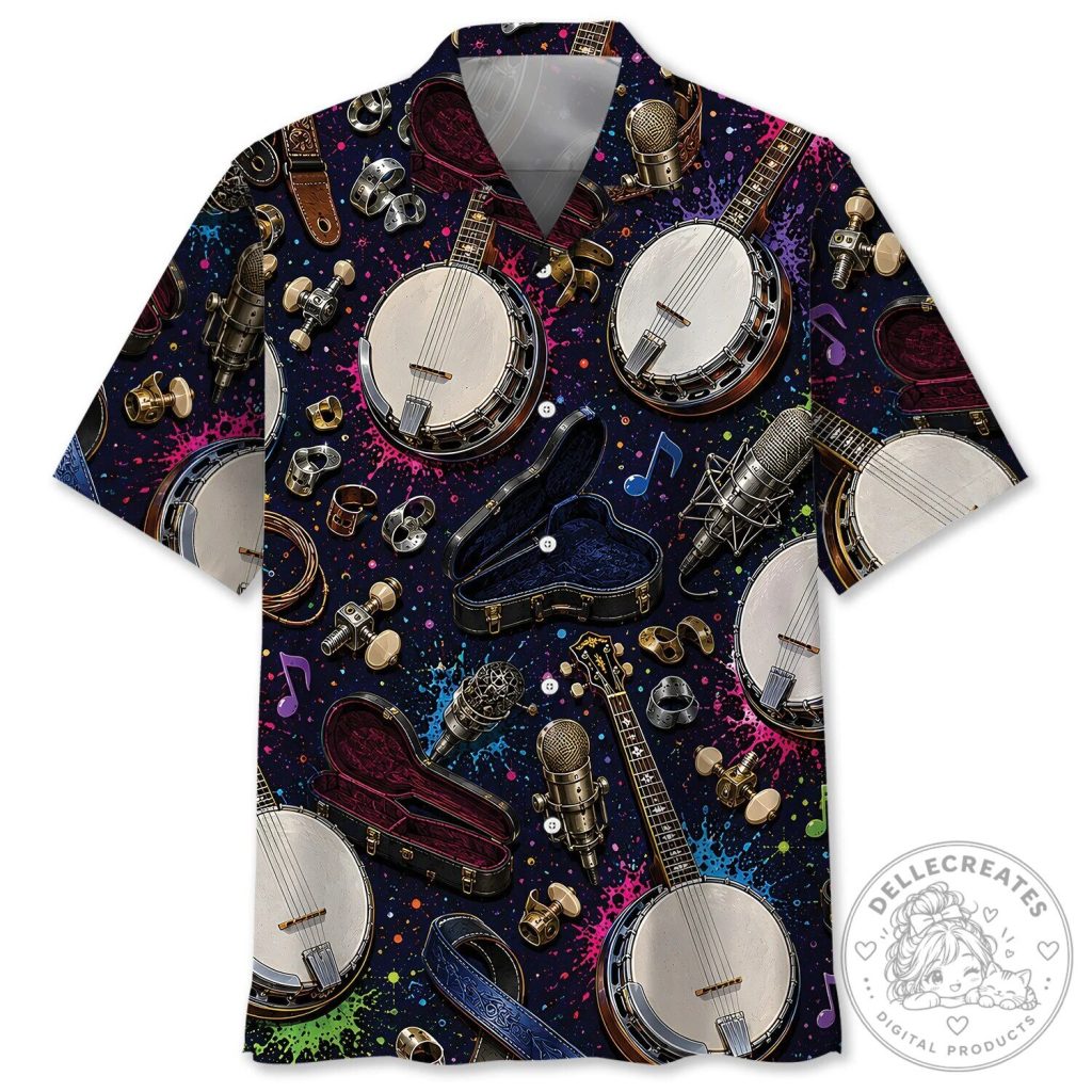 Retro Banjo Musical Instrument Colorful Hawaiian Shirt Retro Banjo Musical Instrument Colorful Hawaiian Shirt