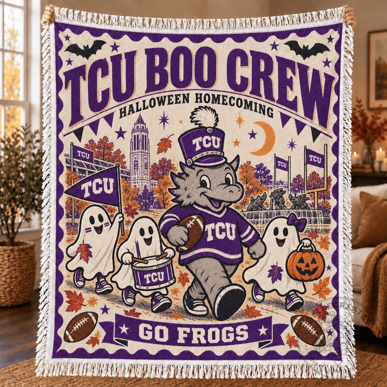 TCU Horned Frogs Halloween Boo Crew Homecoming Football Blanket