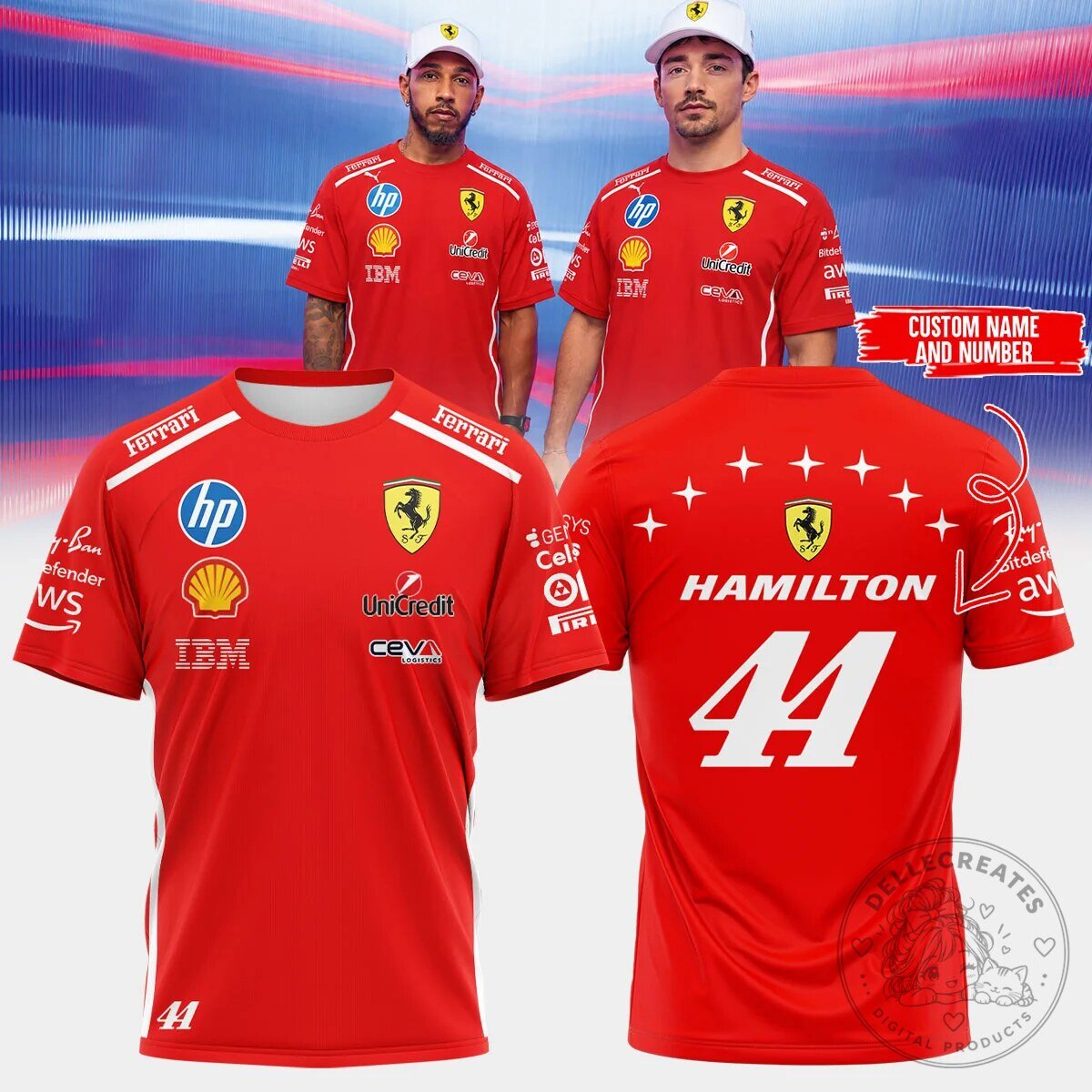 Lewis Hamilton Ferrari Formula 1 Racing Team Red Custom T-Shirt