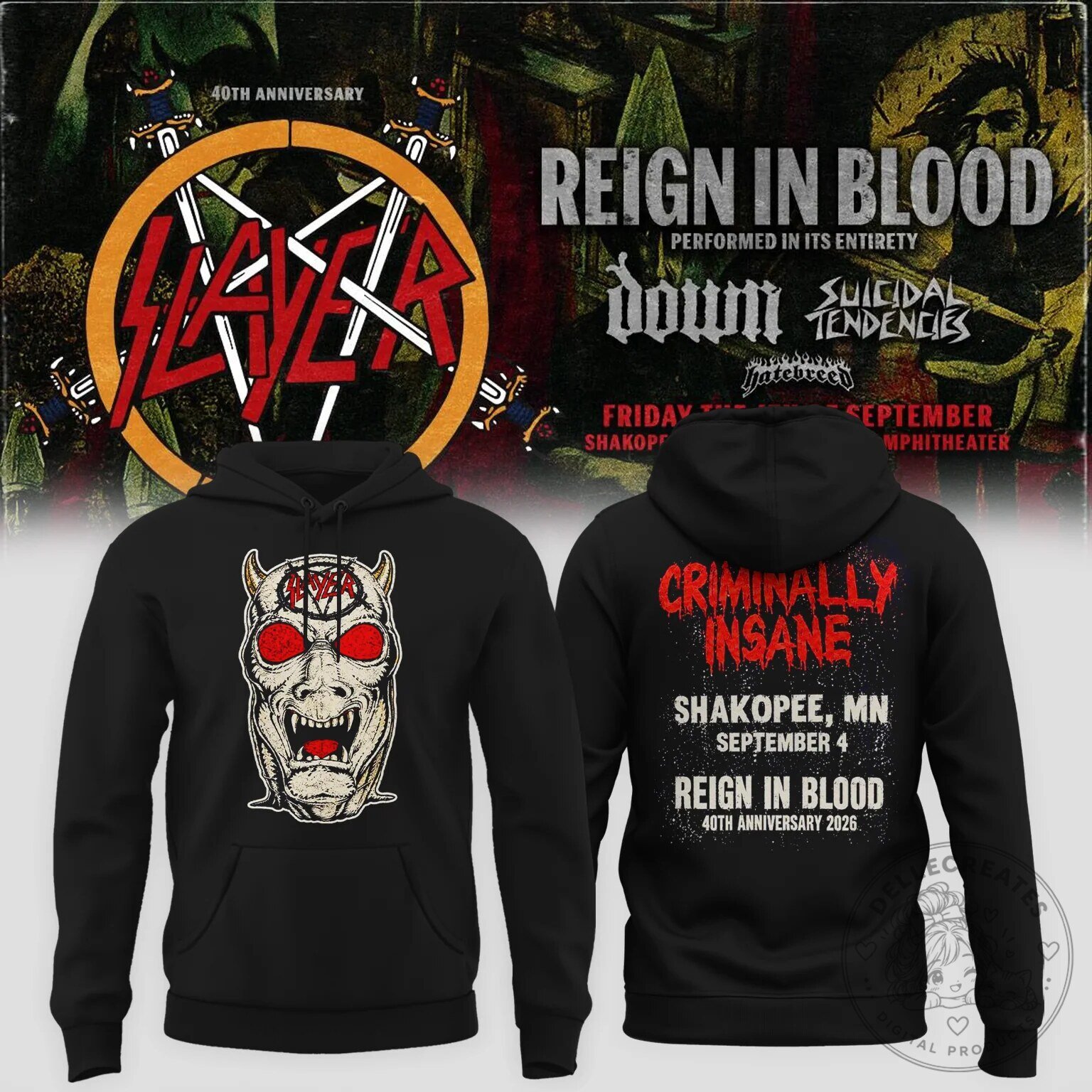 Slayer Reign in Blood 40th Anniversary 2026 Tour Concert Hoodie