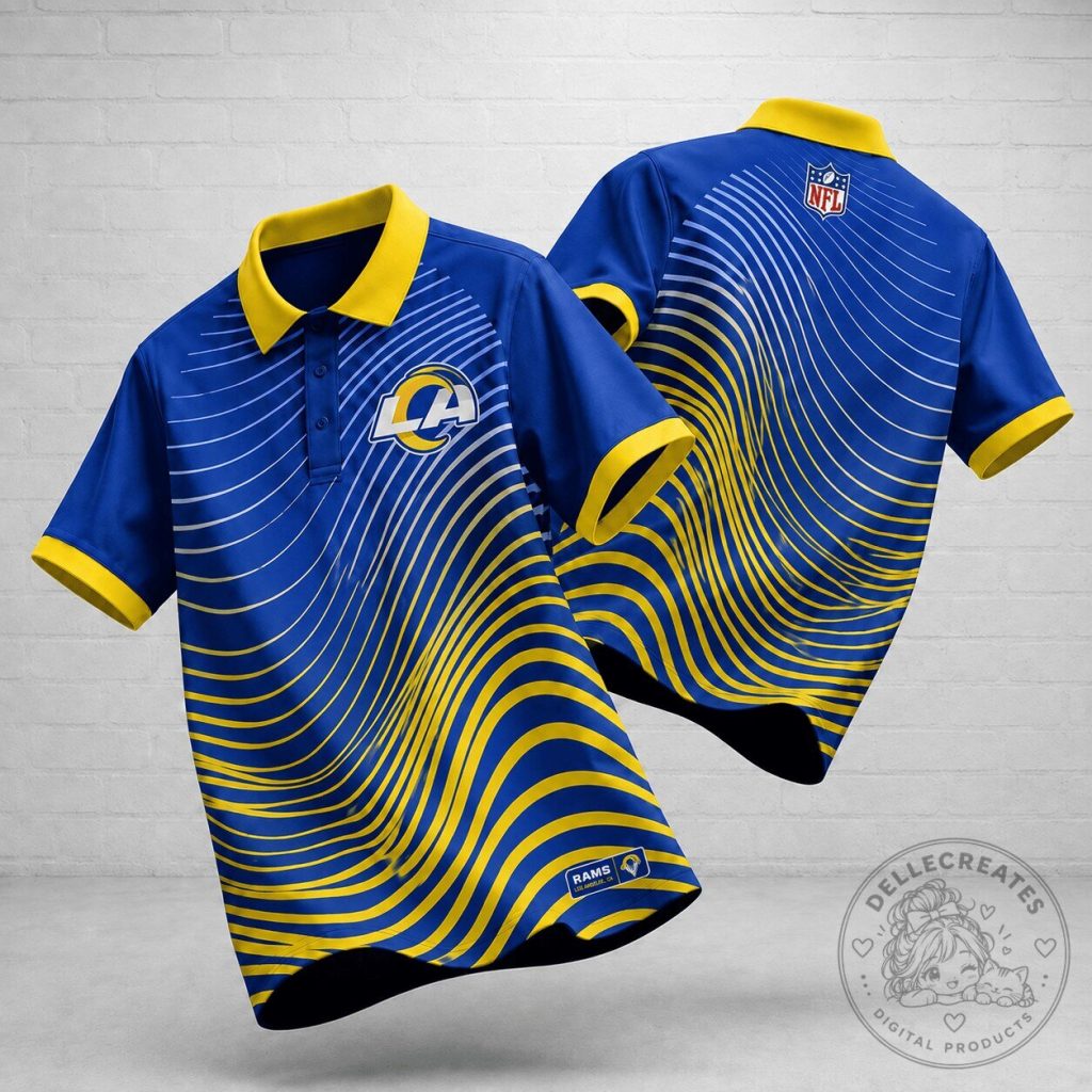 NFL Rams Shirt Los Angeles Rams Blue Yellow Soundwave Pulse Polo Shirt 6 NFL Rams Shirt Los Angeles Rams Blue Yellow Soundwave Pulse Polo Shirt