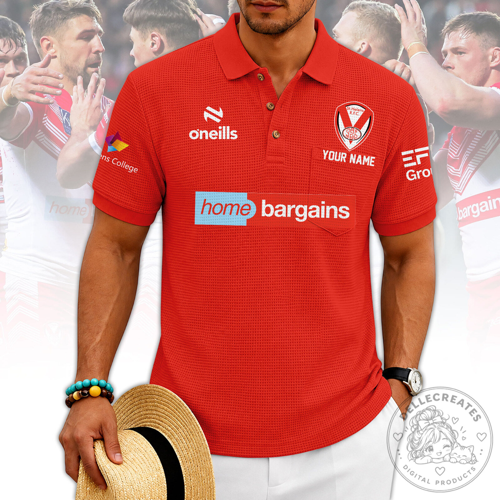 Saint Helens Rugby Football Club Red Custom Name Polo Shirt