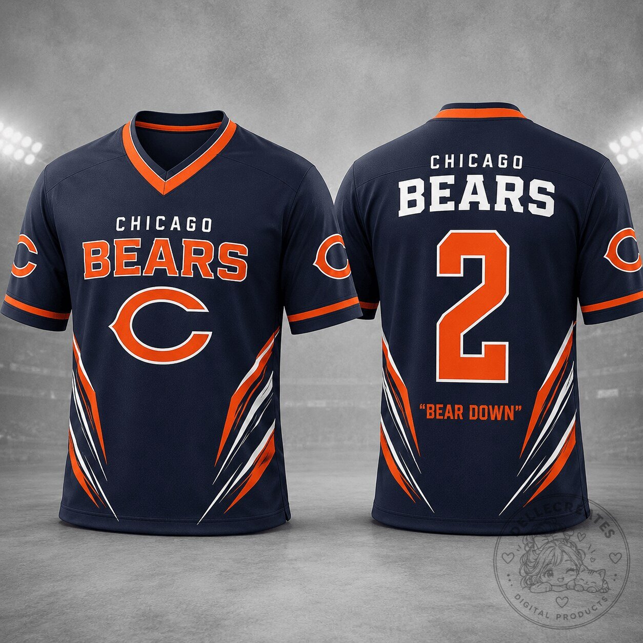 Chicago Bears Custom Number Fear The Flock V Neck Football Jersey