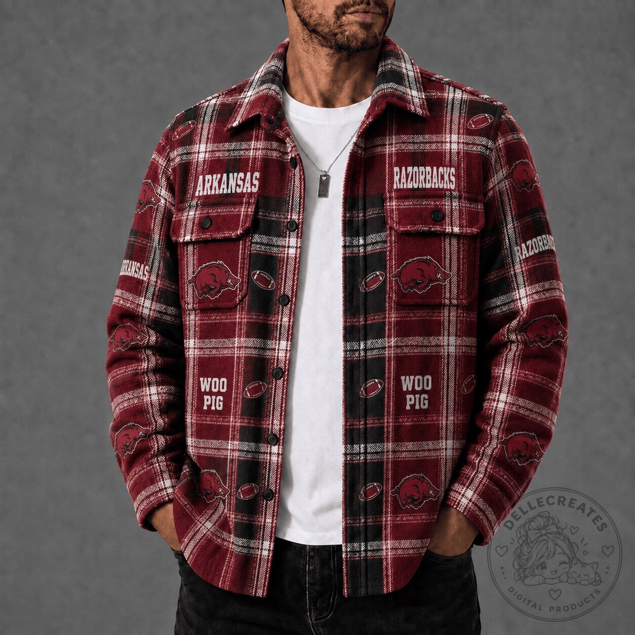 Arkansas Razorbacks Flannel Shirt for Men, Woo Pig Sooie Football Fan Apparel