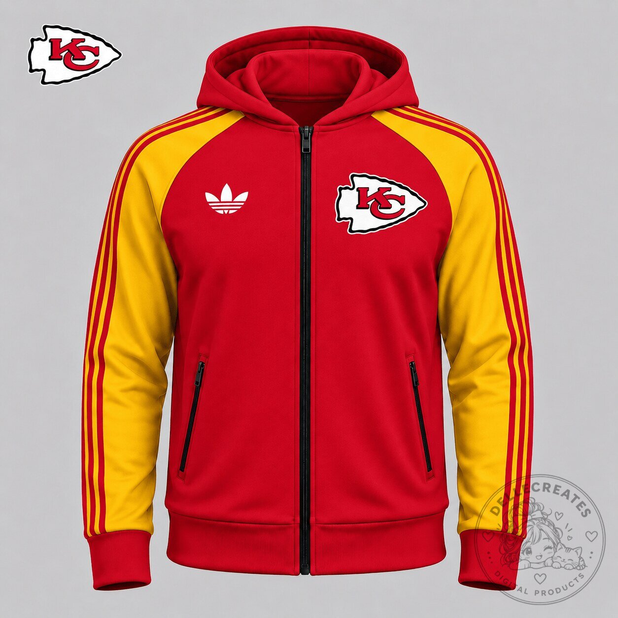Kansas City Chiefs Football Team Red Yellow Full-Zip Hoodie Jacket