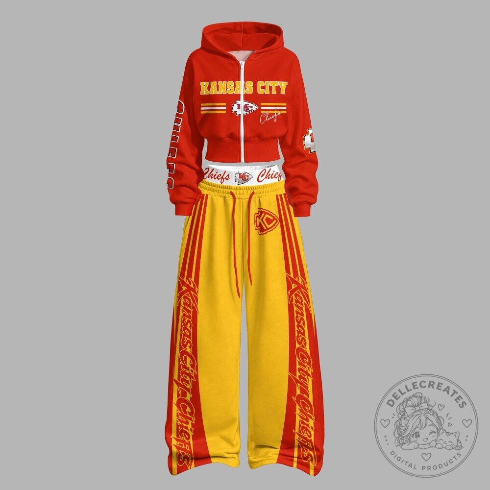 Kansas City Chiefs Women's Cropped Hoodie and Wide Leg Pants Tracksuit Set