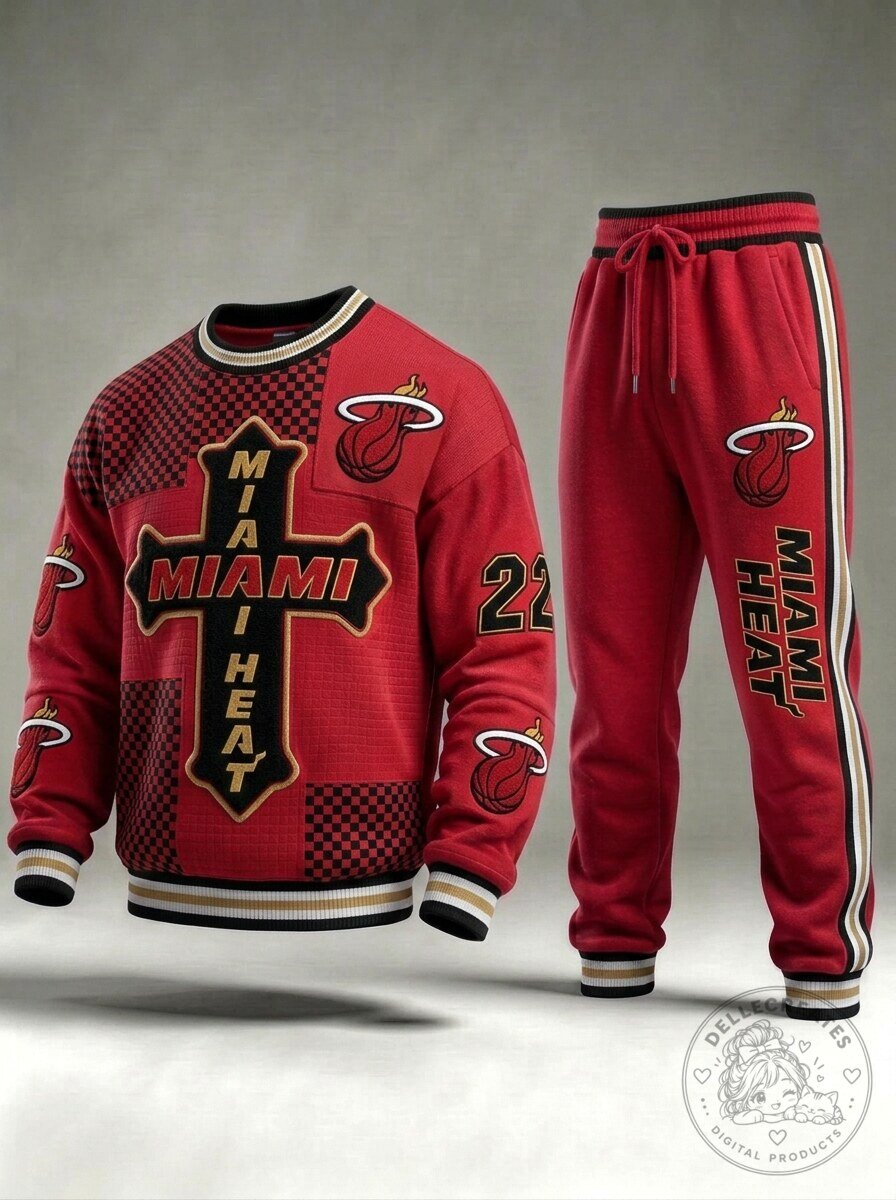 Miami Heat Basketball Team Red Sweatshirt and Joggers Set