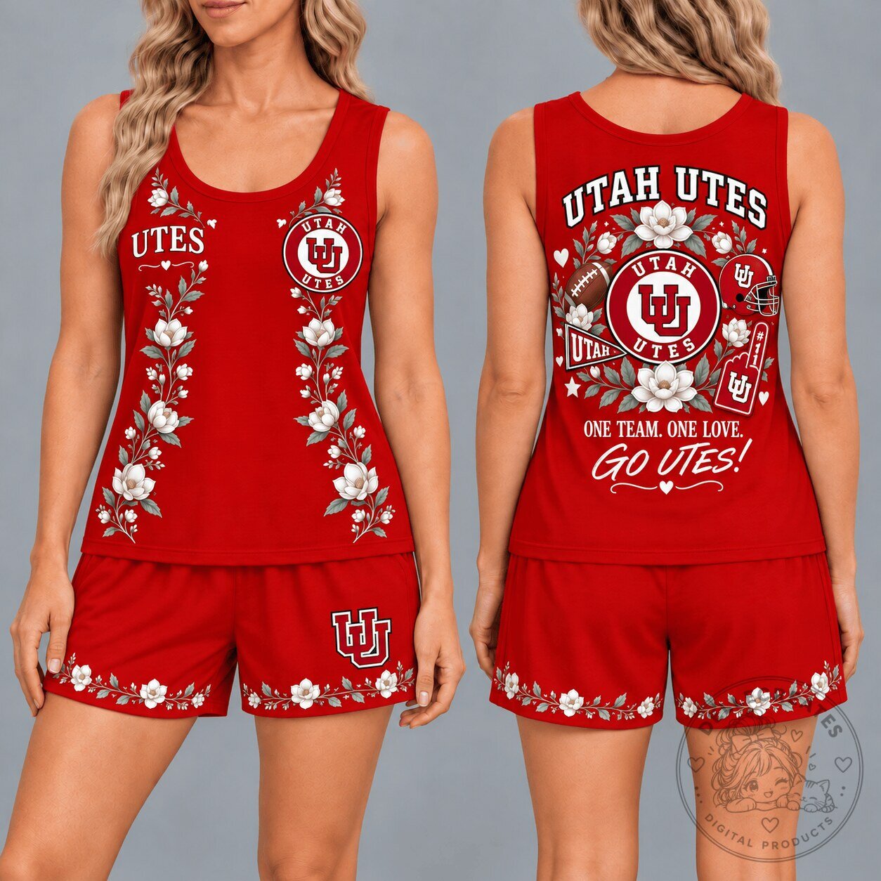 Utah Utes Floral Pattern Women's Tank Top and Shorts Pajama Set