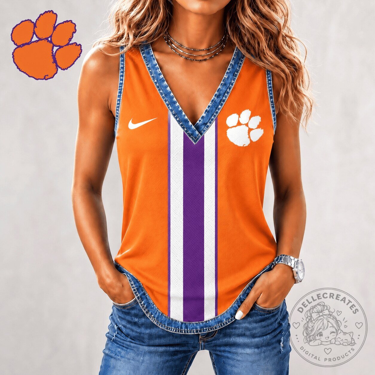 Clemson Tigers NCAA Game Day Sleeveless V-Neck Tank Top for Women