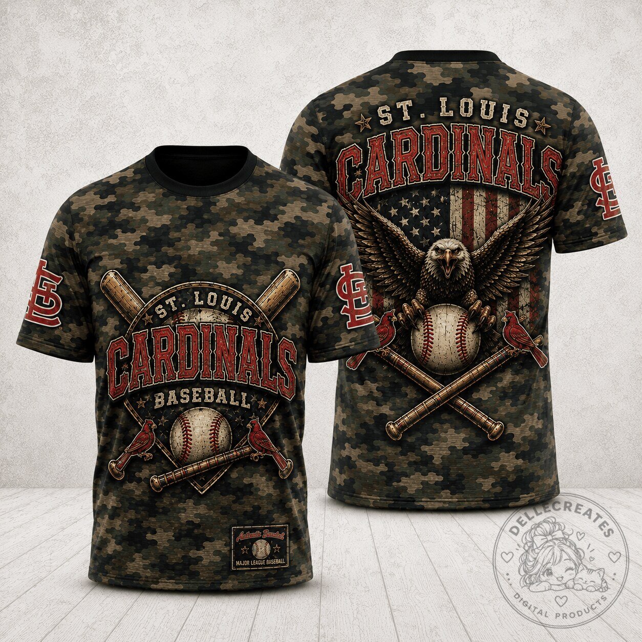 St. Louis Cardinals MLB Baseball Shirt Vintage Eagle Camouflage Crossed Bats T-Shirt