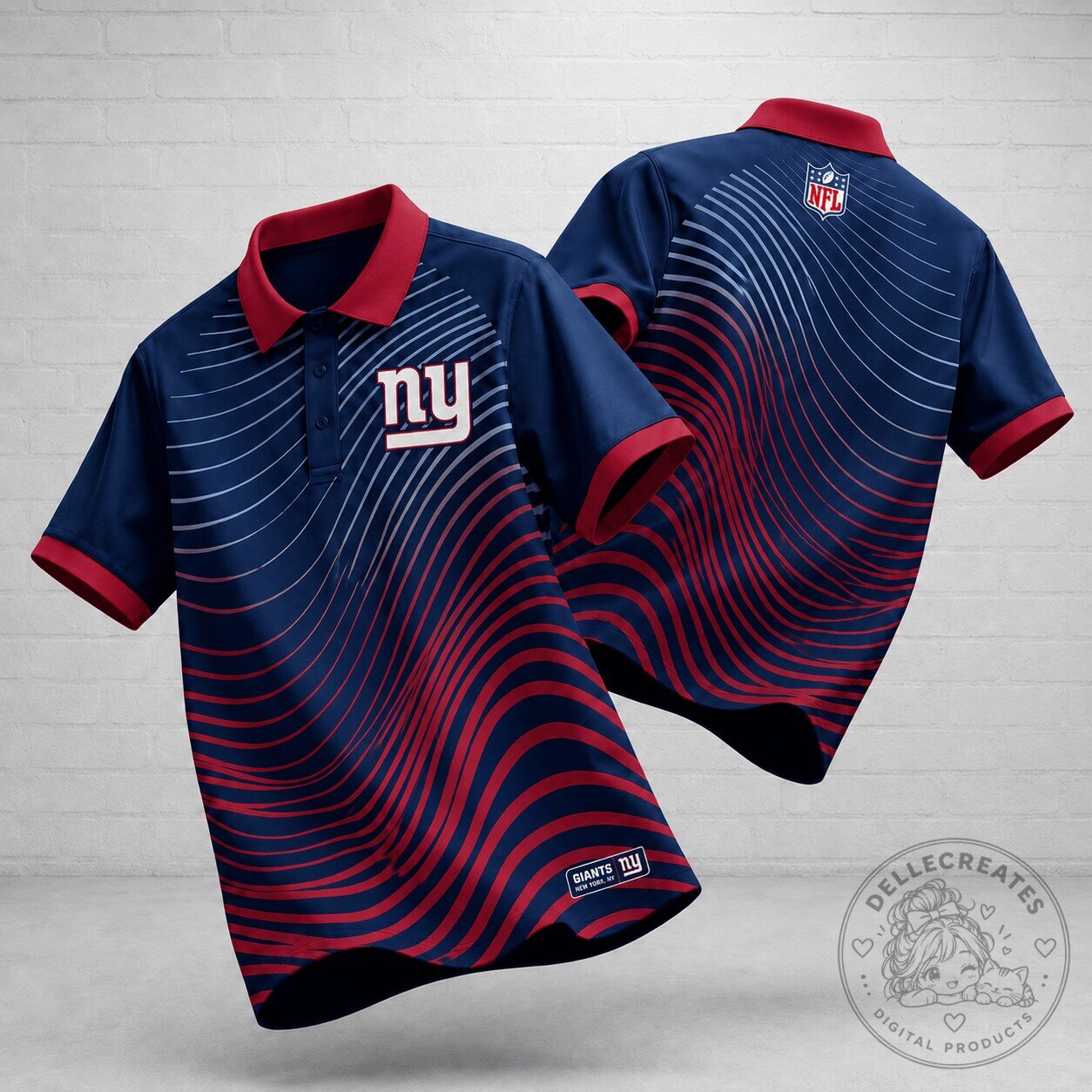 New York Giants NFL Football Team Pulse Wave Design Polo Shirt