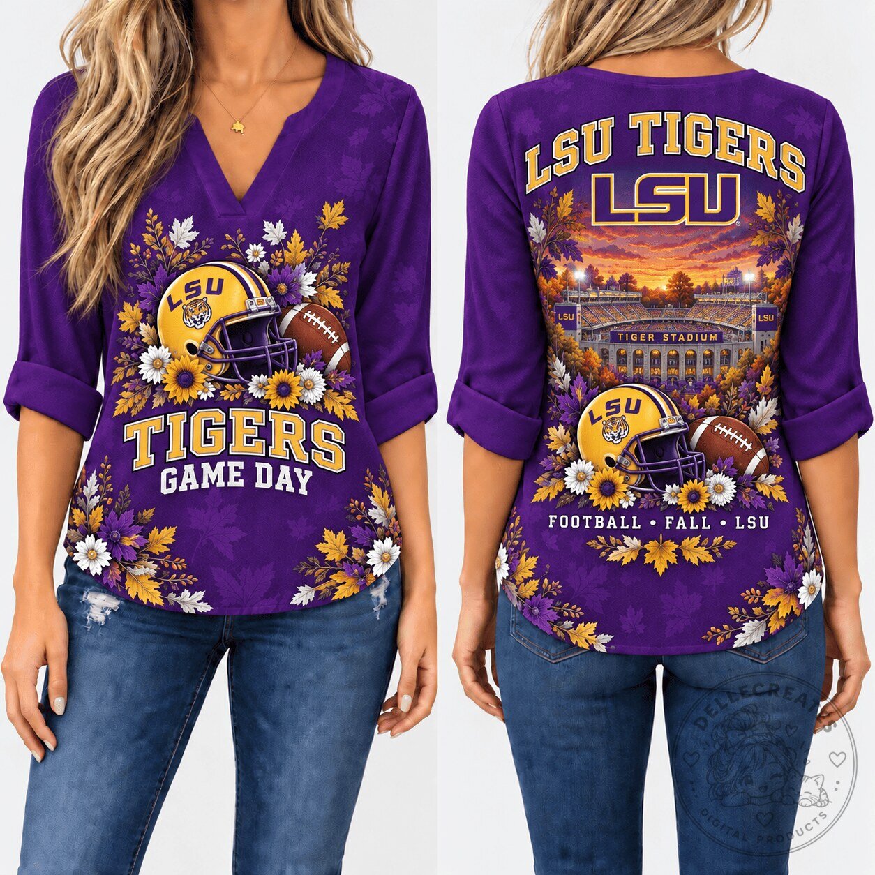 LSU Tigers Football Game Day Purple Long Sleeve V-Neck Shirt for Women