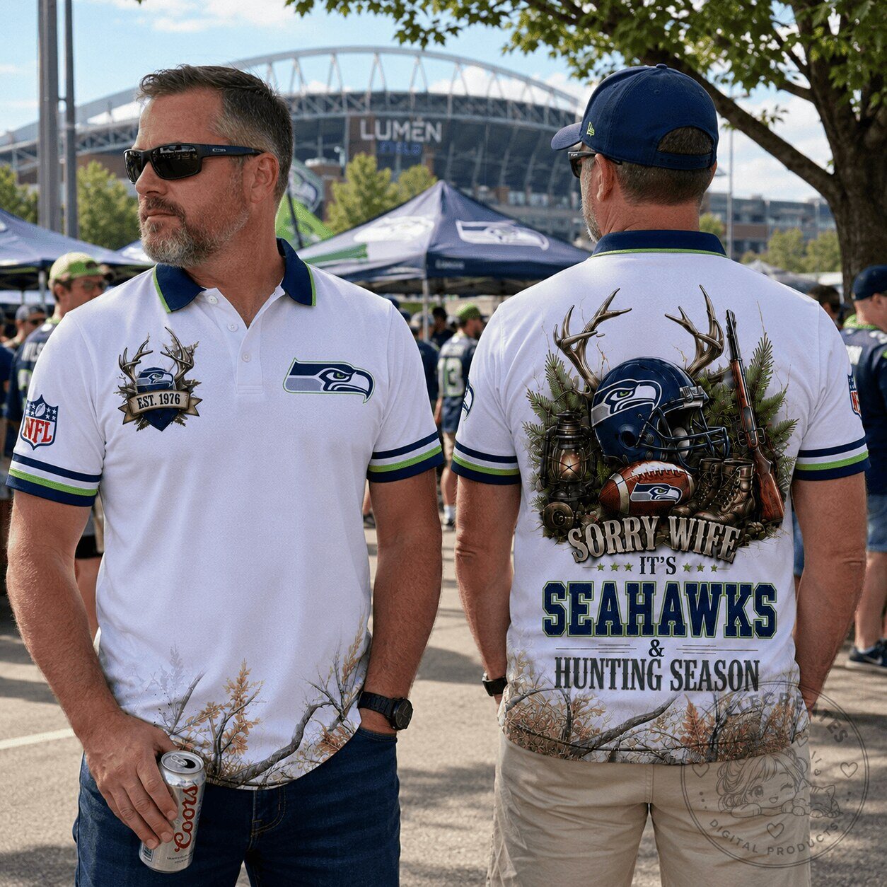 Seattle Seahawks Fan Hunting Season Polo Shirt for Men with Football Helmet