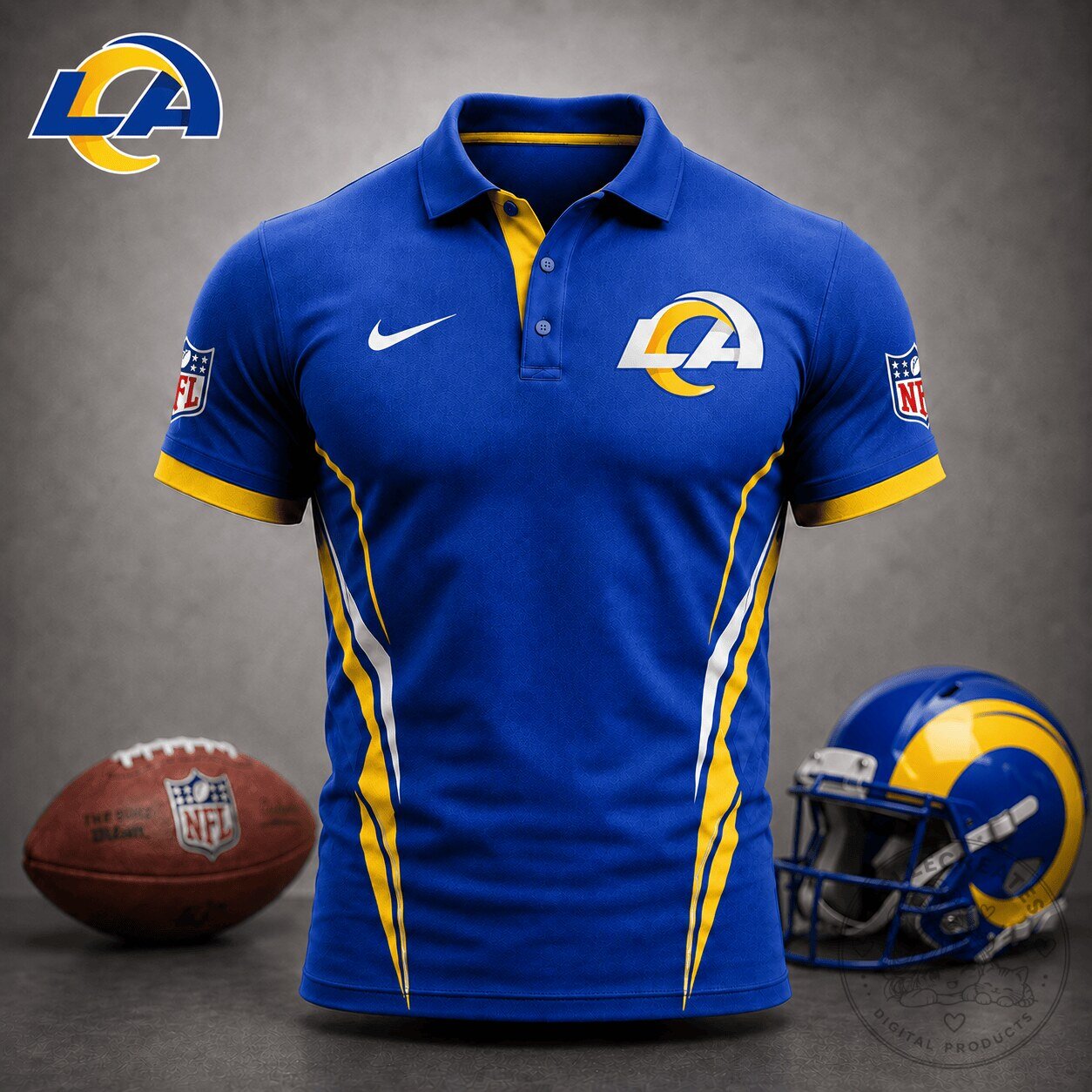 Royal Blue Polo Shirt for Men with Los Angeles Rams Football Team Logo