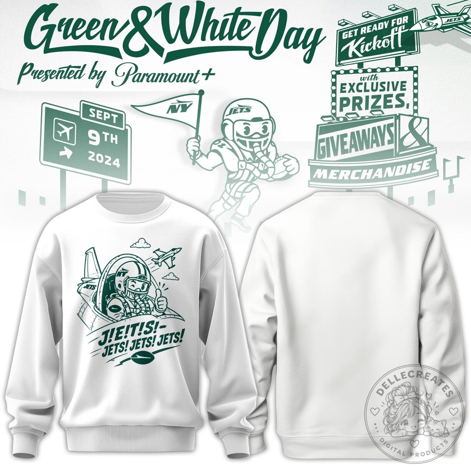 New York Jets Green and White Day Pilot Graphic Sweatshirt
