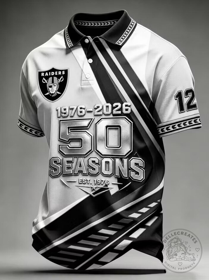 Las Vegas Raiders 50 Seasons Est 1976 Anniversary Polo Shirt