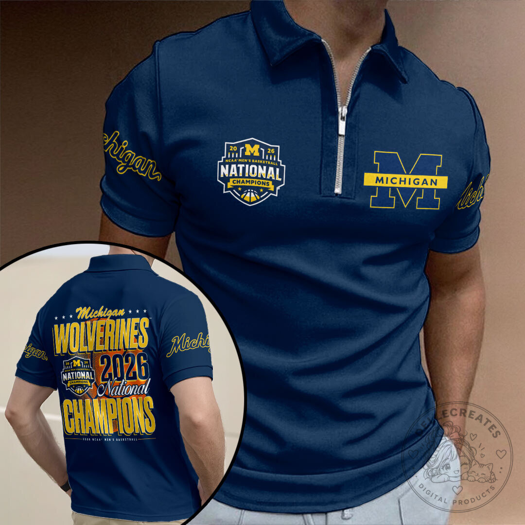 Men's Polo Shirt for Michigan Wolverines 2026 Basketball National Champions