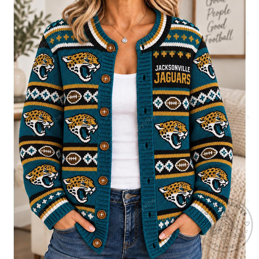 Jacksonville Jaguars Football Team Ugly Christmas Knitted Cardigan Sweater