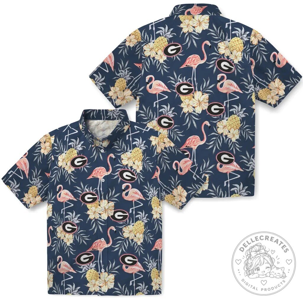 Georgia Bulldogs Hawaiian Shirt Tropical Flamingo Pineapple Floral Print