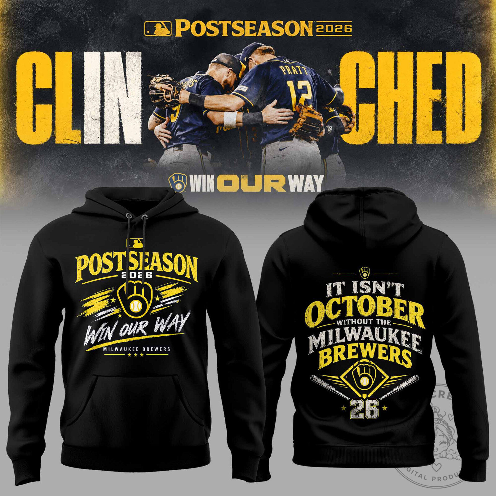 2026 Clinched Win Our Way Hoodie for Milwaukee Brewers Postseason