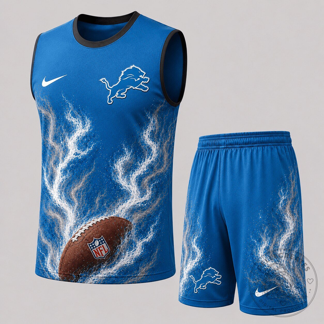 Detroit Lions Football Flame Design Tank Top and Shorts Set