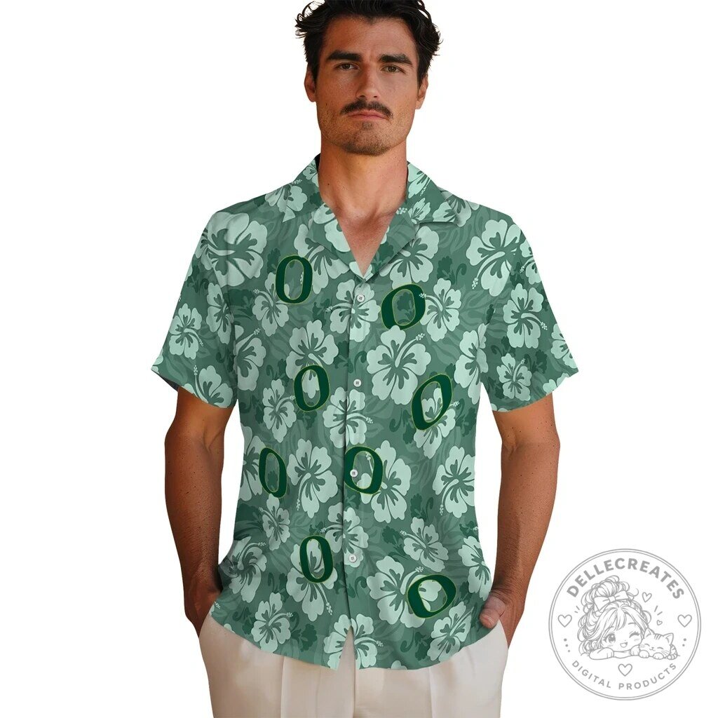 Oregon Ducks Hawaiian Shirt with Hibiscus Floral Pattern