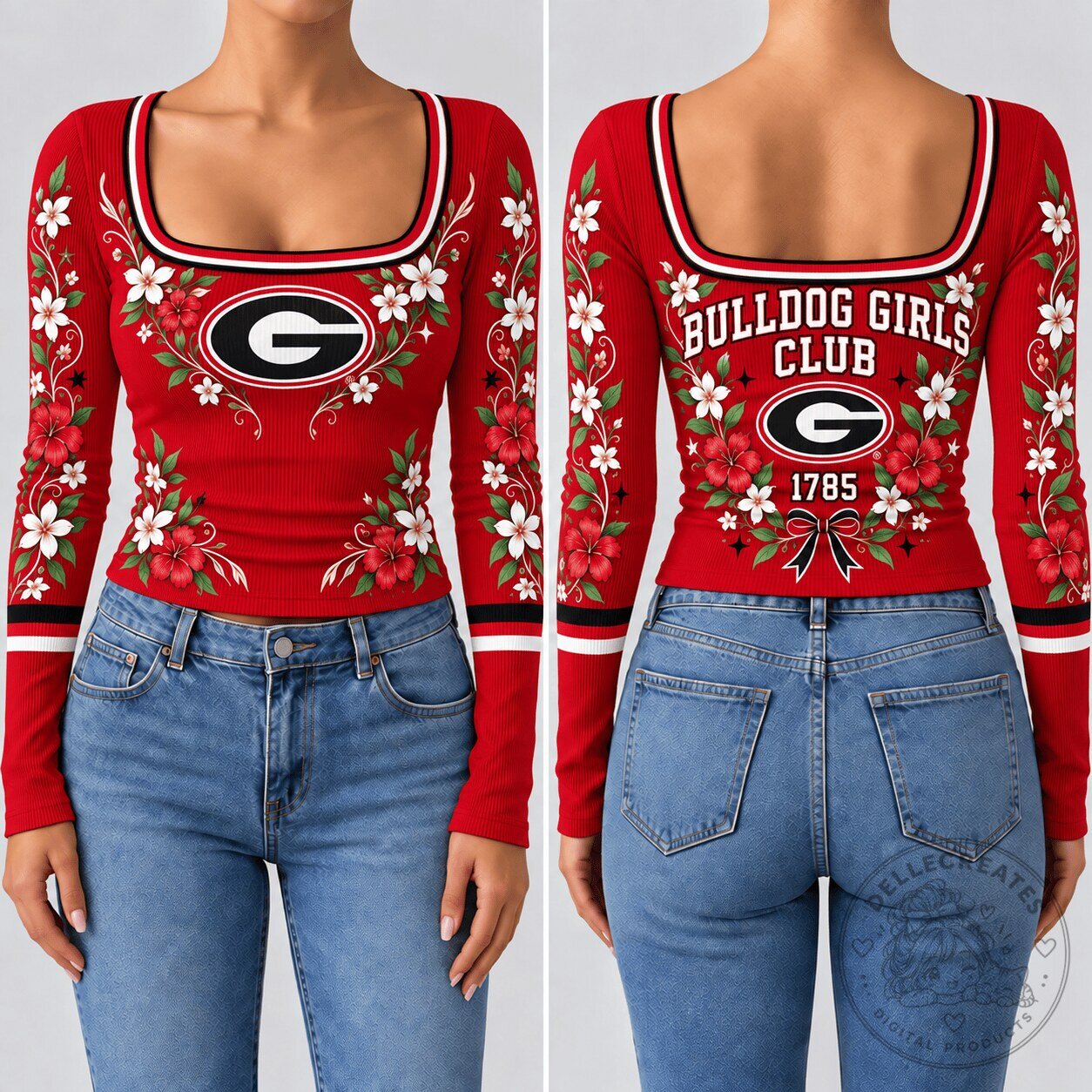 Georgia Bulldogs Women's Floral Long Sleeve Ribbed Shirt