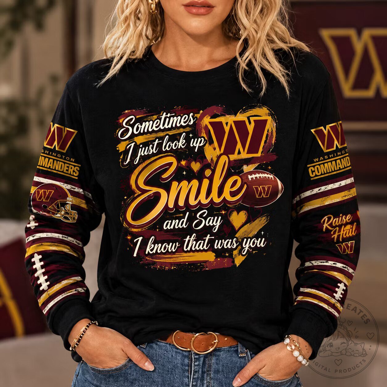 Washington Commanders Football Sometimes I Just Look Up Smile Long-Sleeve T-Shirt