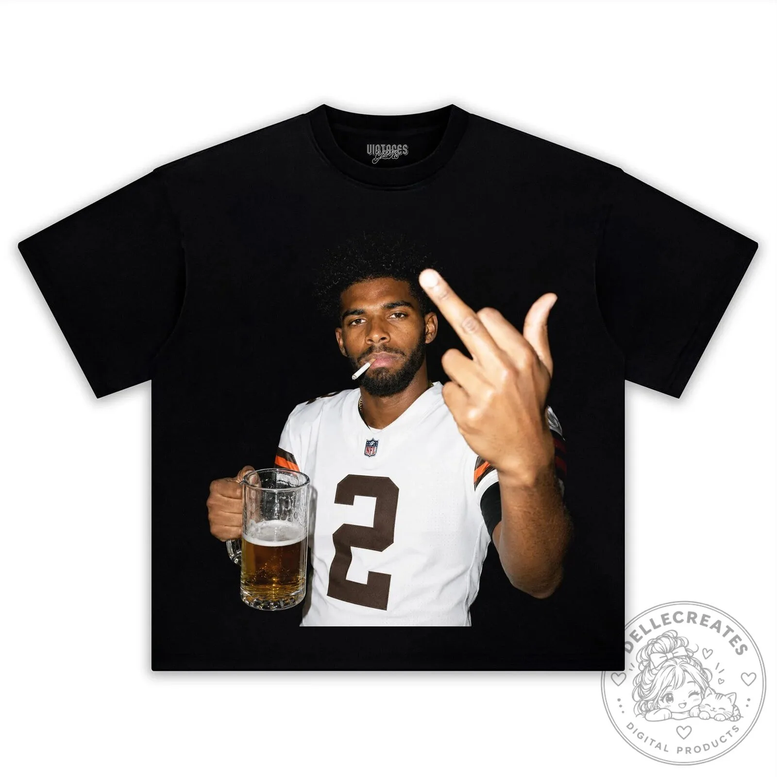 Shedeur Sanders Middle Finger Graphic Black T-Shirt