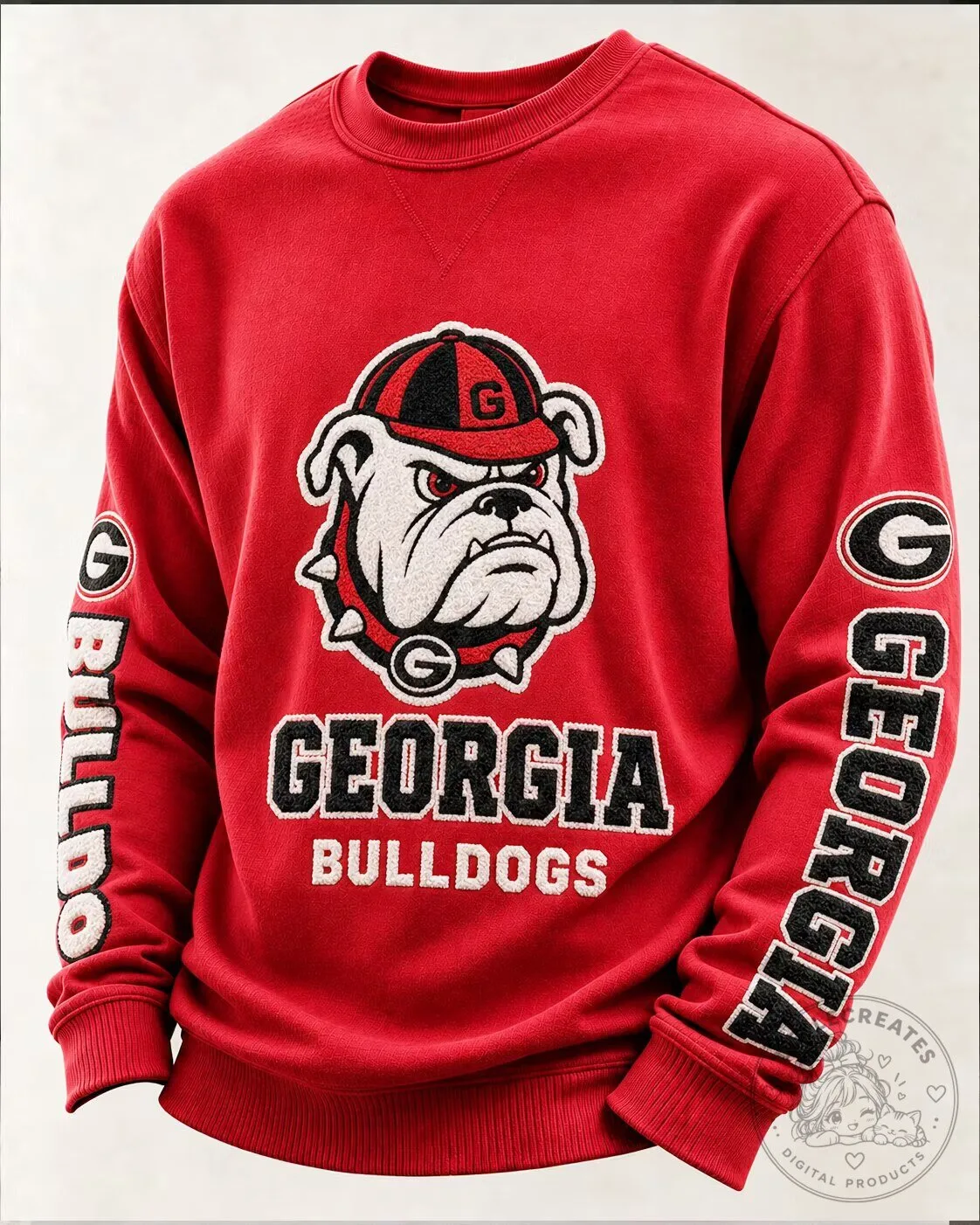 Georgia Bulldogs Mascot Red Embroidered Crewneck Sweatshirt