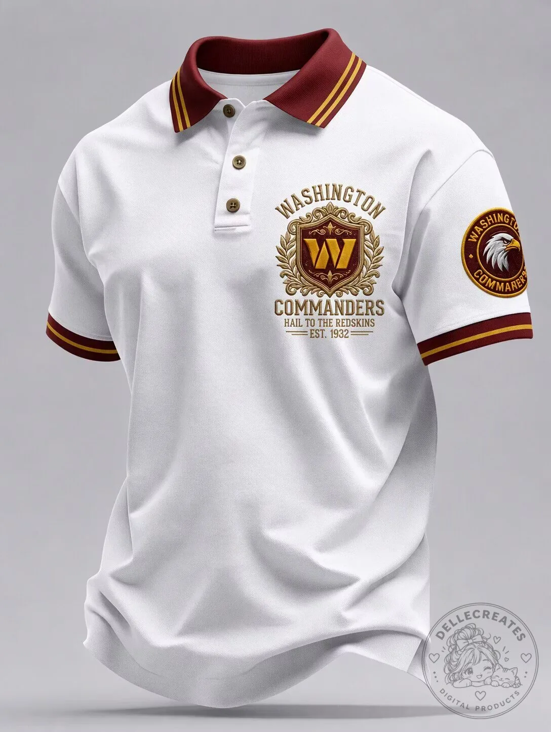 Washington Commanders Football Team Crest White Short Sleeve Polo Shirt