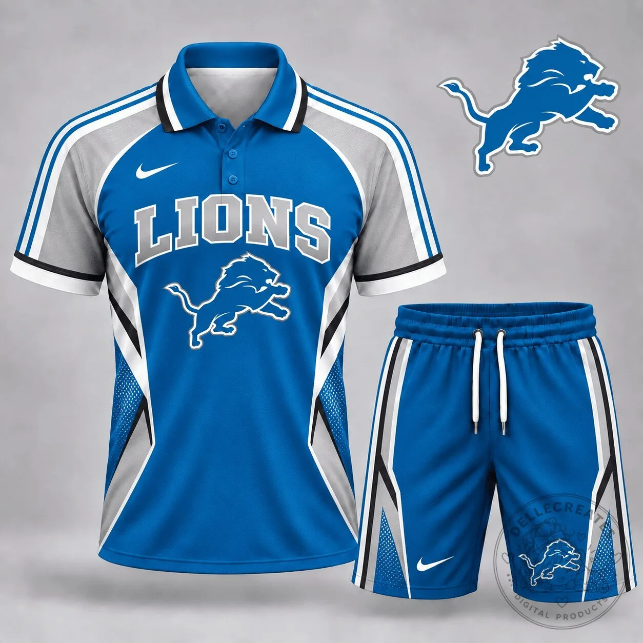 Detroit Lions National Football League Blue Polo Shirt and Shorts Set