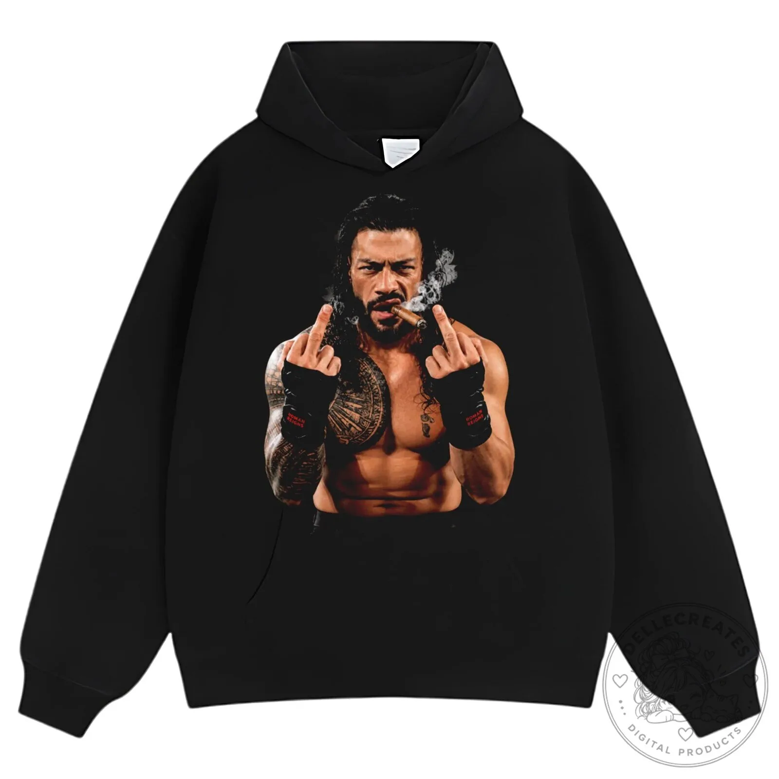 Roman Reigns Middle Finger Cigar Smoking Black T-Shirt 17 Roman Reigns Middle Finger Cigar Smoking Black T-Shirt