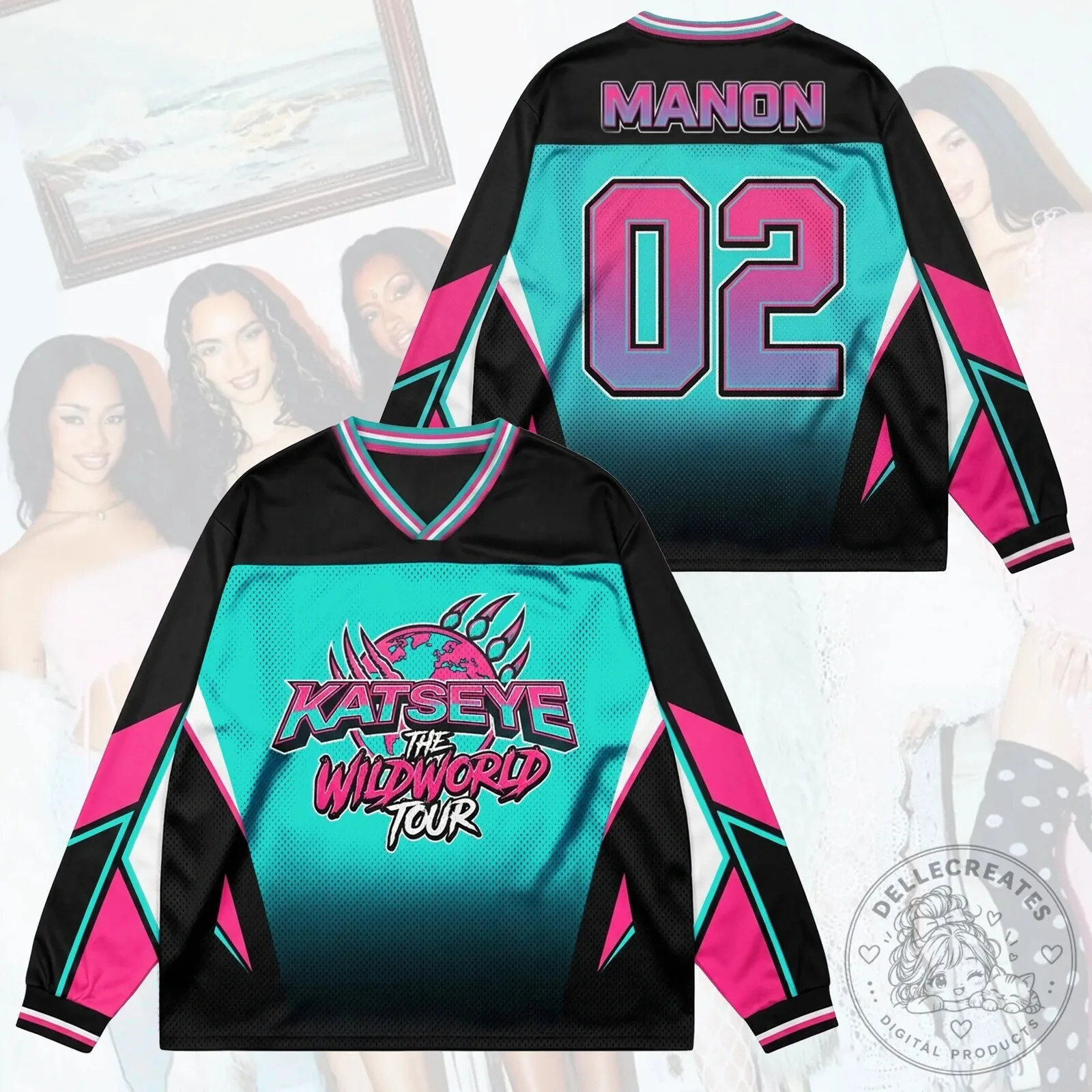 KATSEYE The Wildworld Tour Mesh Splicing Long Sleeve Hockey Jersey