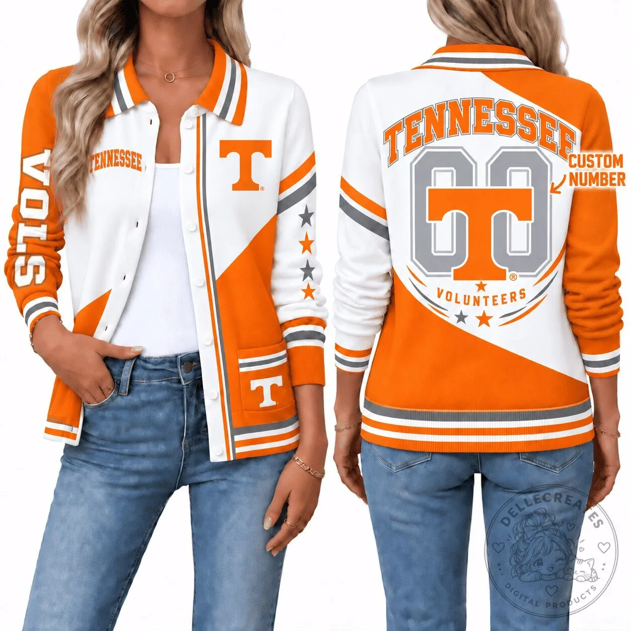 Tennessee Volunteers Women's Full-Snap Varsity Jacket with Custom Number