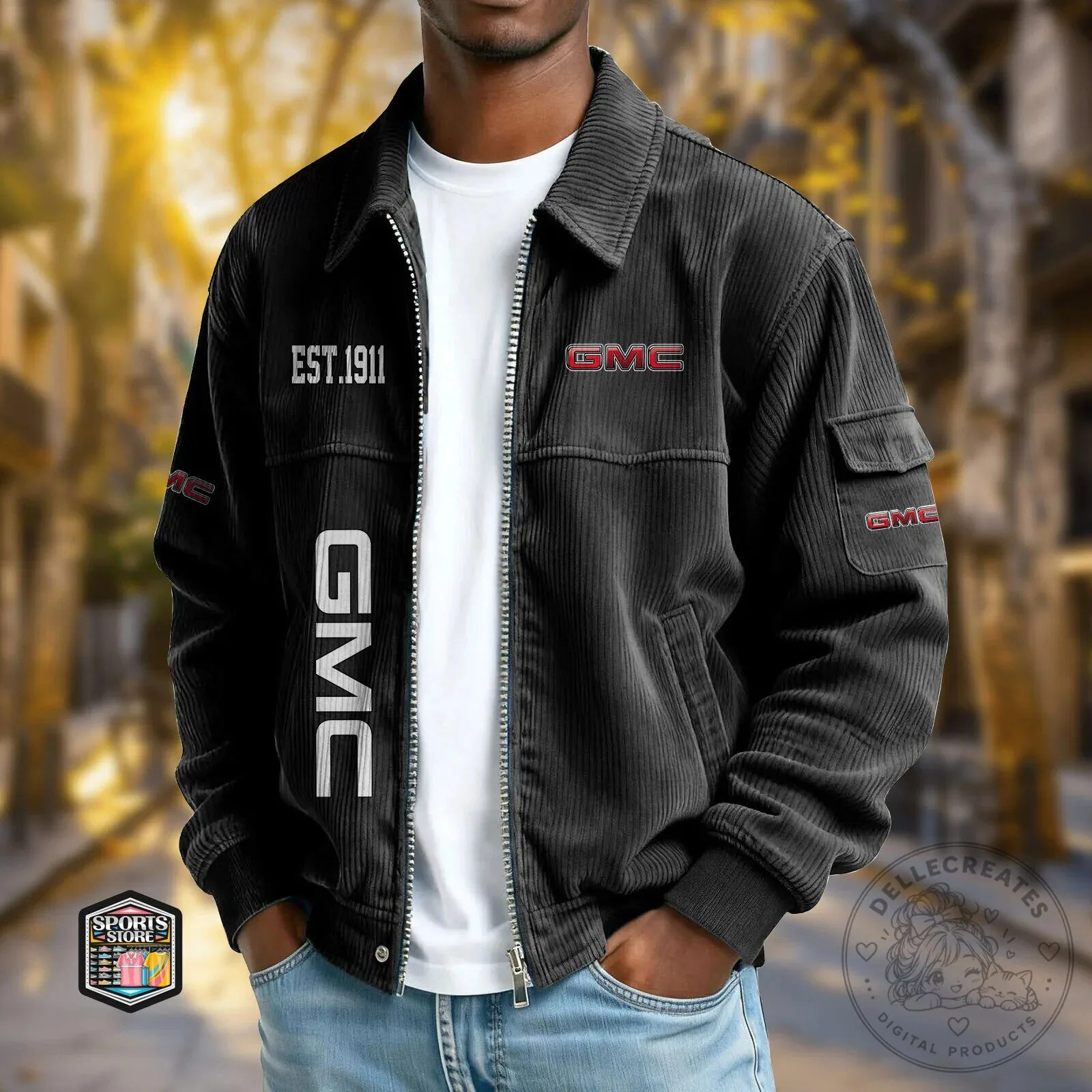 GMC Corduroy Bomber Jacket with Embroidered Logo and Est. 1911 Detail