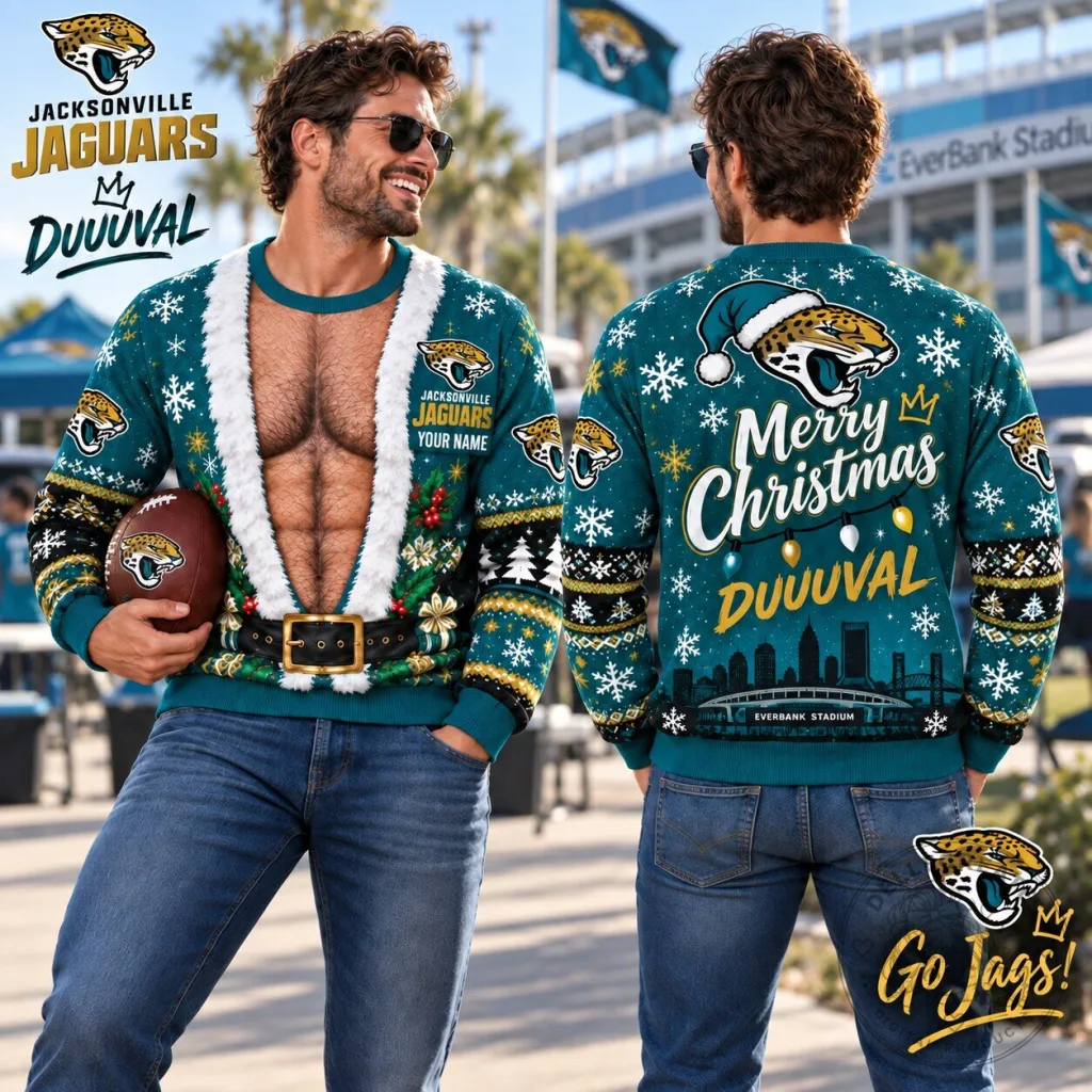 Jacksonville Jaguars Ugly Christmas Sweater Santa Costume Holiday Gift