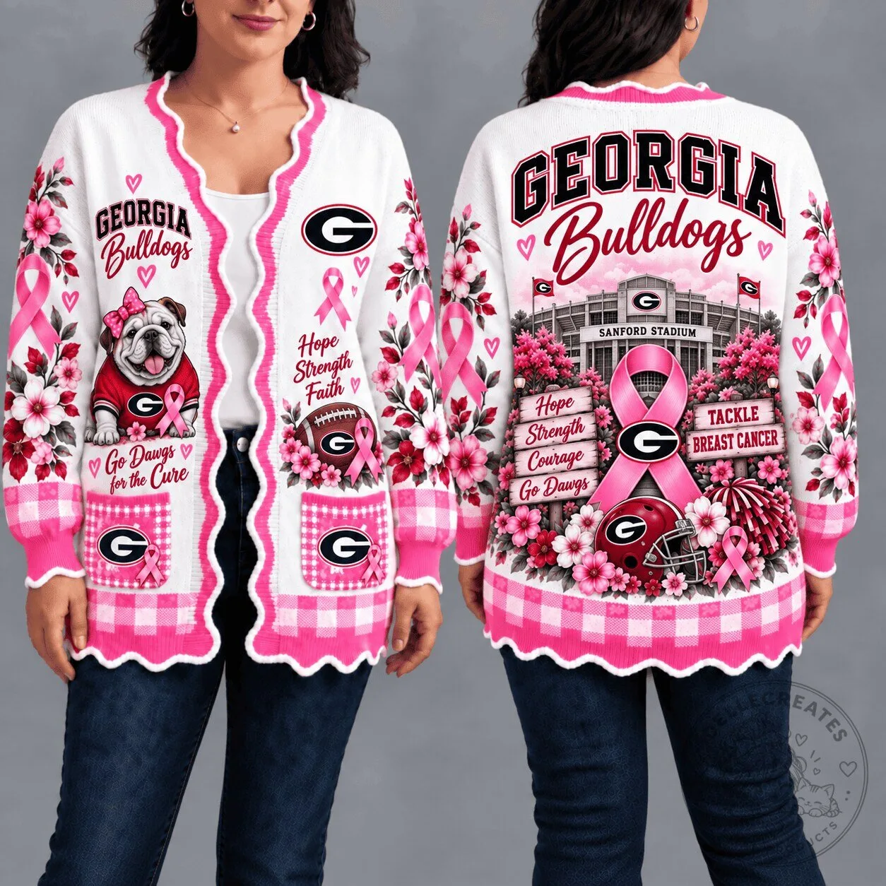 Georgia Bulldogs Breast Cancer Awareness Pink Floral Pattern Cardigan Sweater