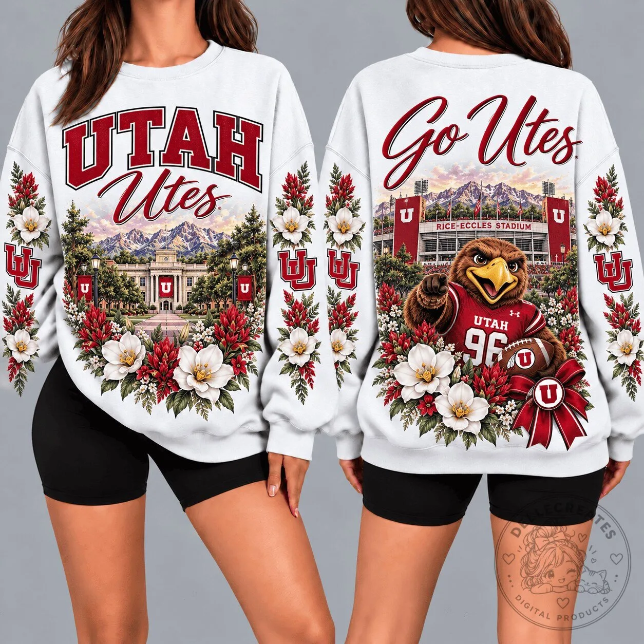 University of Utah Utes Football Team Floral Design Crewneck Sweatshirt